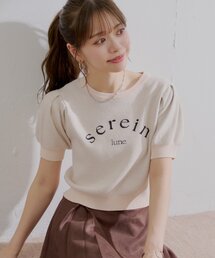 5分袖ジャガードパフニット