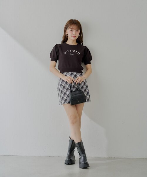 ella_selectshop コンパクトジャガードブルゾン　五分袖　黒 ella-selectshop コンパクトジャガードブルゾン 五分袖 黒