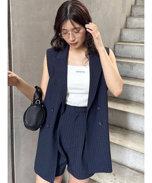 MURUA（ムルーア）の「【セットアップ対応】ピークドラペルダブルミドルジレベスト（ベスト・レディース・ブラック/ネイビー/グレー/モカ・FREE）」の15枚目の写真