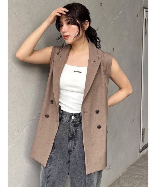 MURUA（ムルーア）の「【セットアップ対応】ピークドラペルダブルミドルジレベスト（ベスト・レディース・ブラック/ネイビー/グレー/モカ・FREE）」の19枚目の写真