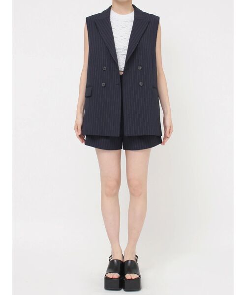 MURUA（ムルーア）の「【セットアップ対応】ピークドラペルダブルミドルジレベスト（ベスト・レディース・ブラック/ネイビー/グレー/モカ・FREE）」の18枚目の写真