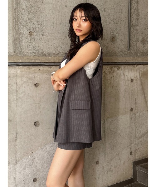 MURUA（ムルーア）の「【セットアップ対応】ピークドラペルダブルミドルジレベスト（ベスト・レディース・ブラック/ネイビー/グレー/モカ・FREE）」の11枚目の写真