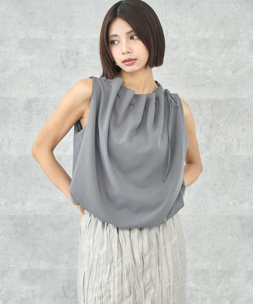 ANAP(アナップ)の「ノースリーブ リボンギャザーブラウス(シャツ/ブラウス・レディース・グレー/ブラック/ホワイト・FREE)」の11枚目の写真