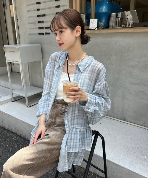 ブラウス シャツ 「@akane__11.1」シアーチェックティアードシャツ レディース akane__11.1】シアーチェックティアードシャツ（シャツ/ブラウス