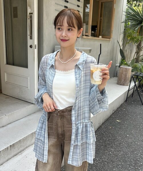 mystic（ミスティック）の「【@akane__11.1】シアーチェックティアードシャツ（シャツ/ブラウス・レディース・ブルー/パープル・FREE）」の3枚目の写真