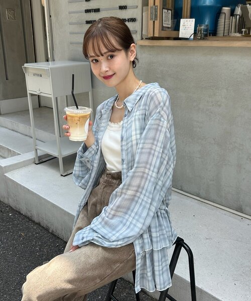 mystic（ミスティック）の「【@akane__11.1】シアーチェックティアードシャツ（シャツ/ブラウス・レディース・ブルー/パープル・FREE）」の9枚目の写真