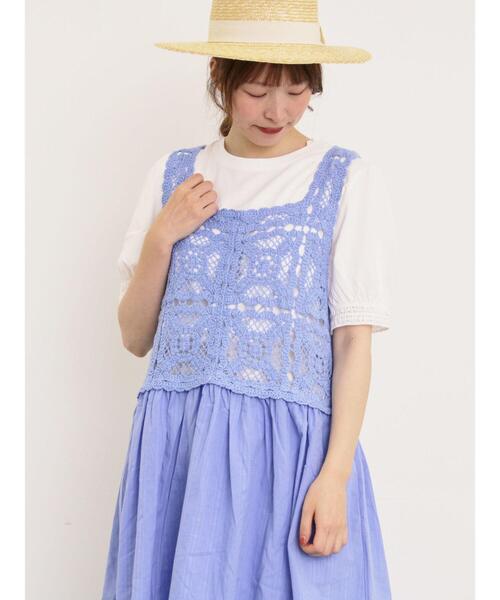 Samansa Mos2(サマンサ モスモス)の「【汗染み防止】袖口レースパフスリーブTシャツ(Tシャツ/カットソー・レディース・オフホワイト/ブルー/チャコールグレー/キナリ・F)」の2枚目の写真