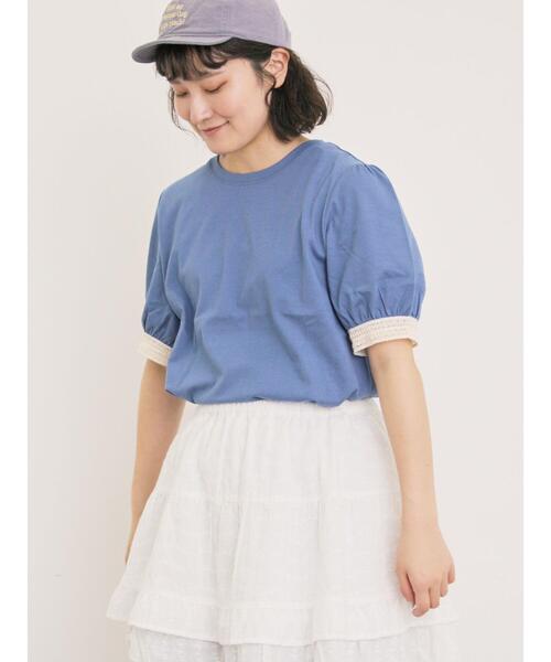 Samansa Mos2(サマンサ モスモス)の「【汗染み防止】袖口レースパフスリーブTシャツ(Tシャツ/カットソー・レディース・オフホワイト/ブルー/チャコールグレー/キナリ・F)」の6枚目の写真