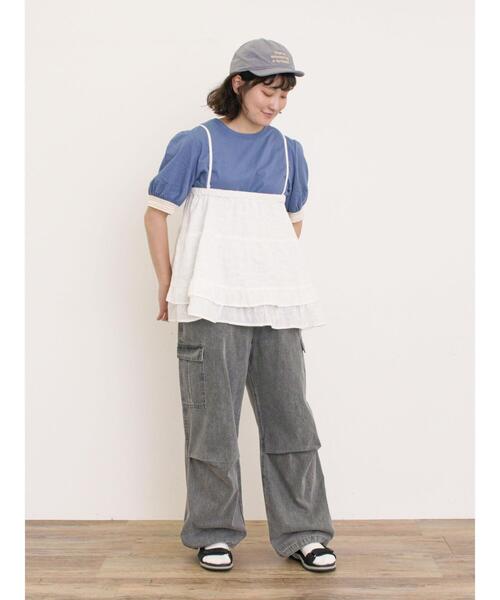 Samansa Mos2(サマンサ モスモス)の「【汗染み防止】袖口レースパフスリーブTシャツ(Tシャツ/カットソー・レディース・オフホワイト/ブルー/チャコールグレー/キナリ・F)」の7枚目の写真