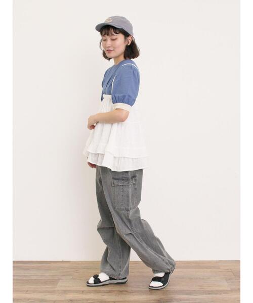 Samansa Mos2(サマンサ モスモス)の「【汗染み防止】袖口レースパフスリーブTシャツ(Tシャツ/カットソー・レディース・オフホワイト/ブルー/チャコールグレー/キナリ・F)」の8枚目の写真