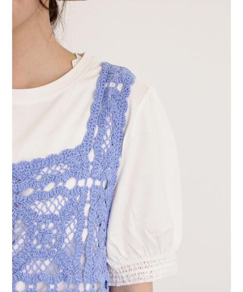 Samansa Mos2(サマンサ モスモス)の「【汗染み防止】袖口レースパフスリーブTシャツ(Tシャツ/カットソー・レディース・オフホワイト/ブルー/チャコールグレー/キナリ・F)」の14枚目の写真