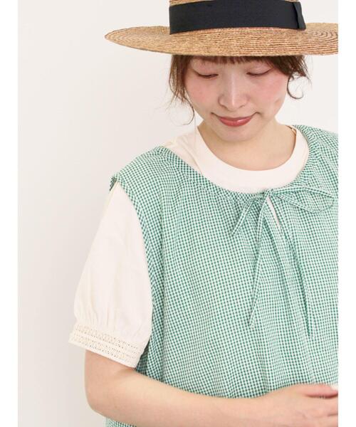 Samansa Mos2(サマンサ モスモス)の「【汗染み防止】袖口レースパフスリーブTシャツ(Tシャツ/カットソー・レディース・オフホワイト/ブルー/チャコールグレー/キナリ・F)」の15枚目の写真