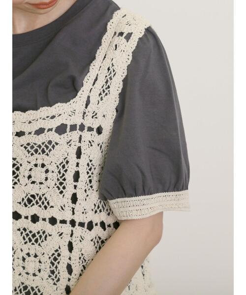 Samansa Mos2(サマンサ モスモス)の「【汗染み防止】袖口レースパフスリーブTシャツ(Tシャツ/カットソー・レディース・オフホワイト/ブルー/チャコールグレー/キナリ・F)」の21枚目の写真