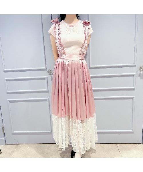 meltie プリーツ×レース2way skirt pink Women Y2k Lace Half Slip Skirt Flowy Ruffle Pleated Mini