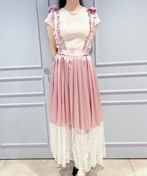 lilLilly（リルリリー）の「サテンプリーツレースロングスカート（2way/取り外し）（スカート・レディース・ブルー/ブラック/ピンク・FREE）」の6枚目の写真