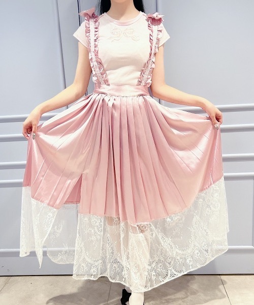 lilLilly リルリリー　2wayアニバーサリーロングスカート　WHITE 2wayサスペンダーロングプリーツレーススカート（スカート