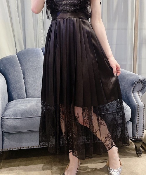 lilLilly（リルリリー）の「サテンプリーツレースロングスカート（2way/取り外し）（スカート・レディース・ブルー/ブラック/ピンク・FREE）」の11枚目の写真