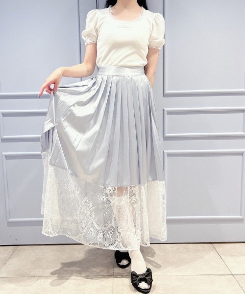 lilLilly（リルリリー）の「サテンプリーツレースロングスカート（2way/取り外し）（スカート・レディース・ブルー/ブラック/ピンク・FREE）」の14枚目の写真
