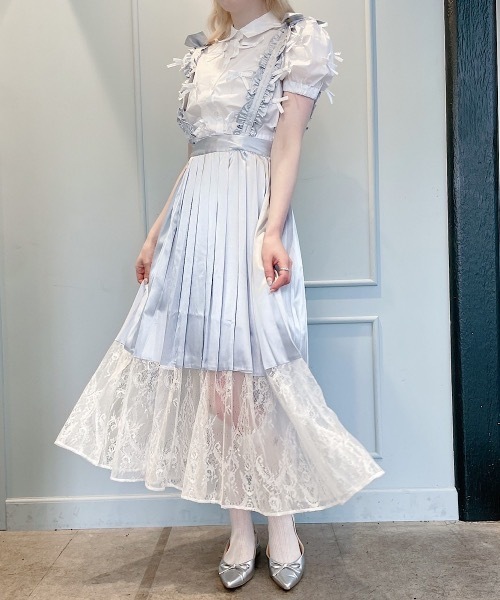 lilLilly（リルリリー）の「サテンプリーツレースロングスカート（2way/取り外し）（スカート・レディース・ブルー/ブラック/ピンク・FREE）」の22枚目の写真