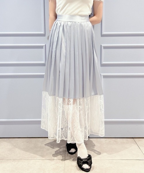 lilLilly（リルリリー）の「サテンプリーツレースロングスカート（2way/取り外し）（スカート・レディース・ブルー/ブラック/ピンク・FREE）」の4枚目の写真