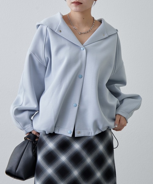 Lui's(ルイス)の「relaxスナップフードブルゾン(Tシャツ/カットソー・レディース・グレー/ブラック/ライトグレー/サックスブルー/チャコールグレー・FREE)」の21枚目の写真