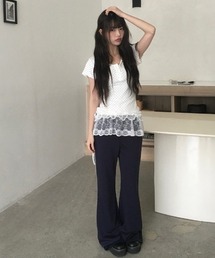 anyonemore | スリムフィットウエストゴムブーツカットトレーニングパンツ(スウェットパンツ)