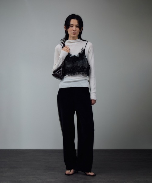 SALON adam et rope'（サロン アダム エ ロペ）の「レースシアーキャミソール［セットアップ対応］（キャミソール・レディース・ブラック/グレー・FREE）」の4枚目の写真