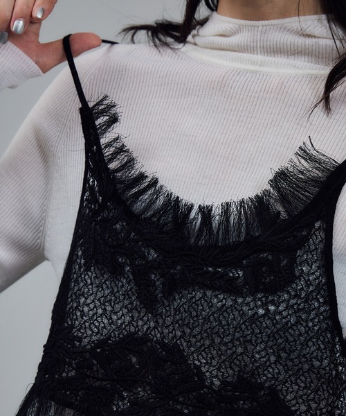 SALON adam et rope'（サロン アダム エ ロペ）の「レースシアーキャミソール［セットアップ対応］（キャミソール・レディース・ブラック/グレー・FREE）」の9枚目の写真
