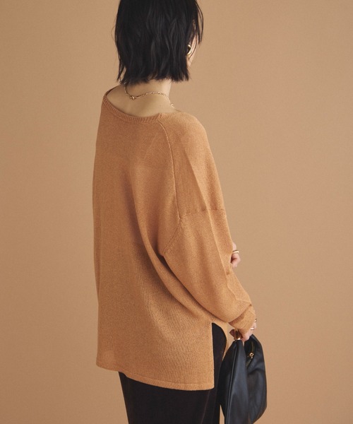 Doux archives(ドゥアルシーヴ)の「ペーパーヤーン深Vニット(ニット/セーター・レディース・キャメル/アイボリー/チャコールグレー・FREE)」の17枚目の写真