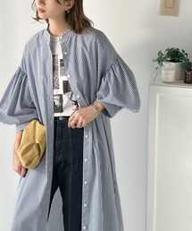 着方自在でロングシーズン活躍◎柄アソートバンドカラービッグシャツワンピ