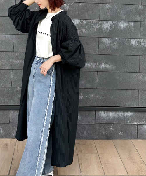 classicalelf（クラシカルエルフ）の「着方自在でロングシーズン活躍◎柄アソートバンドカラービッグシャツワンピ（シャツワンピース・レディース・ブラック系2/ホワイト/ブラック系1/ネイビー系・X-LARGE/SMALL/MEDIUM/LARGE）」の13枚目の写真