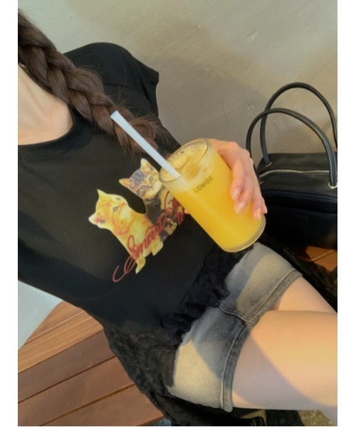 Vini（ヴィニ）の「【Vini】キャット レース  ティー（Tシャツ/カットソー・レディース・ブラック/ホワイト・MEDIUM）」の7枚目の写真