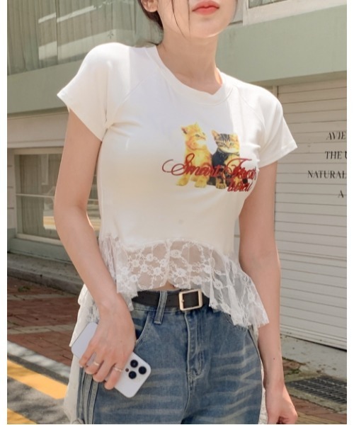 Vini（ヴィニ）の「【Vini】キャット レース  ティー（Tシャツ/カットソー・レディース・ブラック/ホワイト・MEDIUM）」の8枚目の写真