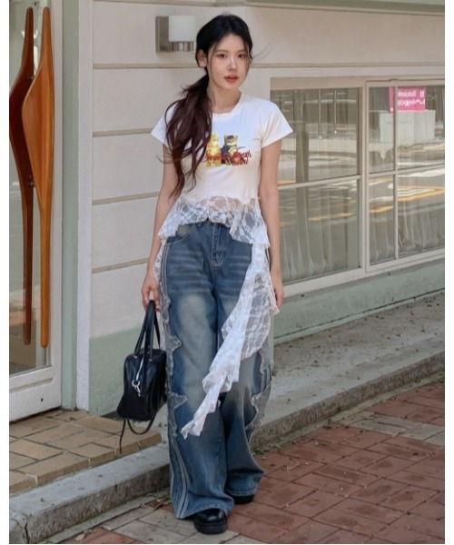 Vini（ヴィニ）の「【Vini】キャット レース  ティー（Tシャツ/カットソー・レディース・ブラック/ホワイト・MEDIUM）」の9枚目の写真