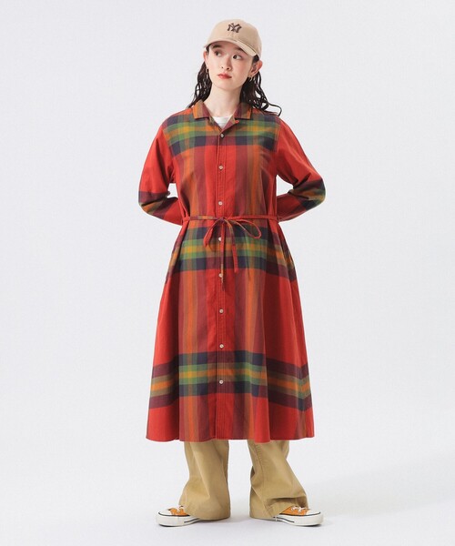 45R★赤タータンチェックのビッグドレス シャツワンピース ゆったり ビッグ タータン ワンピース（ワンピース）｜BEAMS BOY