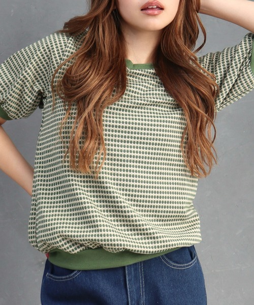 CECIL McBEE（セシルマクビー）の「ハニカム柄ジャガードトップス（Tシャツ/カットソー・レディース・ブラック/グリーン/ブルー・MEDIUM/LARGE）」の9枚目の写真