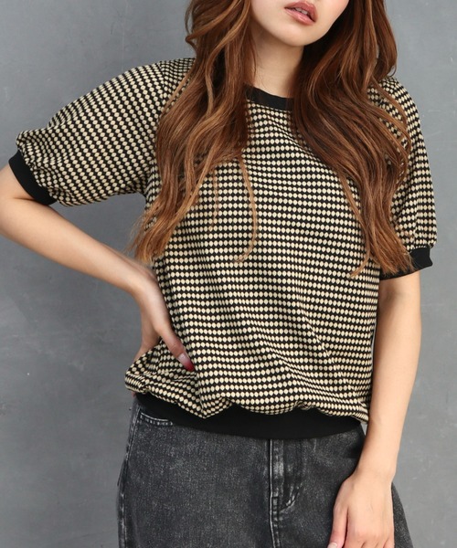 CECIL McBEE（セシルマクビー）の「ハニカム柄ジャガードトップス（Tシャツ/カットソー・レディース・ブラック/グリーン/ブルー・MEDIUM/LARGE）」の16枚目の写真