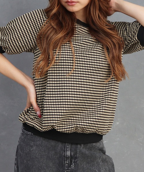 CECIL McBEE（セシルマクビー）の「ハニカム柄ジャガードトップス（Tシャツ/カットソー・レディース・ブラック/グリーン/ブルー・MEDIUM/LARGE）」の18枚目の写真