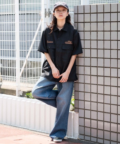 WEGO（ウィゴー）の「WEGO/刺繍ロゴツイルワークシャツ（シャツ/ブラウス・メンズ・ブラック/チャコール・MEDIUM/LARGE）」の4枚目の写真