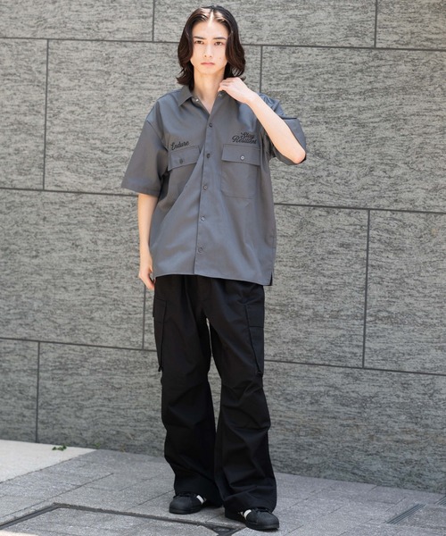 WEGO（ウィゴー）の「WEGO/刺繍ロゴツイルワークシャツ（シャツ/ブラウス・メンズ・ブラック/チャコール・MEDIUM/LARGE）」の5枚目の写真