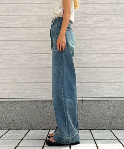 Q（キュー）の「Qgirlワイドデニム（デニムパンツ・レディース・インディゴブルー・LARGE/MEDIUM/SMALL）」の3枚目の写真