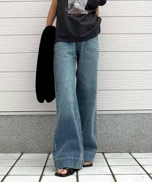 Q（キュー）の「Qgirlワイドデニム（デニムパンツ・レディース・インディゴブルー・LARGE/MEDIUM/SMALL）」の6枚目の写真