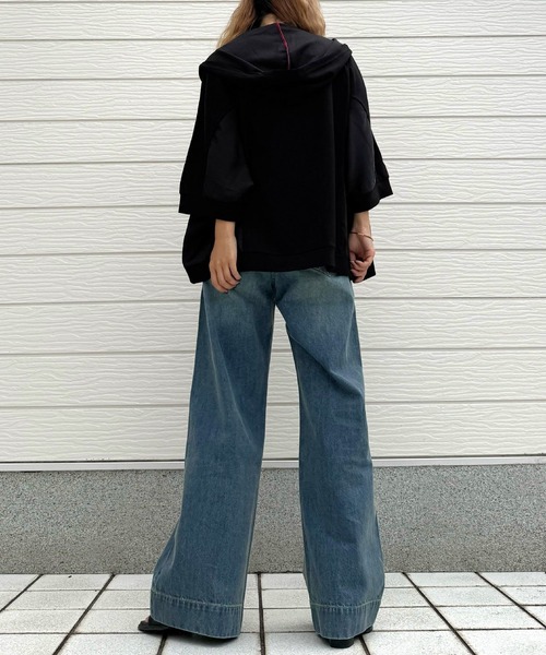 Q（キュー）の「Qgirlワイドデニム（デニムパンツ・レディース・インディゴブルー・LARGE/MEDIUM/SMALL）」の9枚目の写真