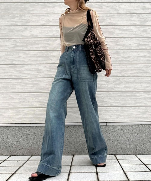 Q（キュー）の「Qgirlワイドデニム（デニムパンツ・レディース・インディゴブルー・LARGE/MEDIUM/SMALL）」の11枚目の写真