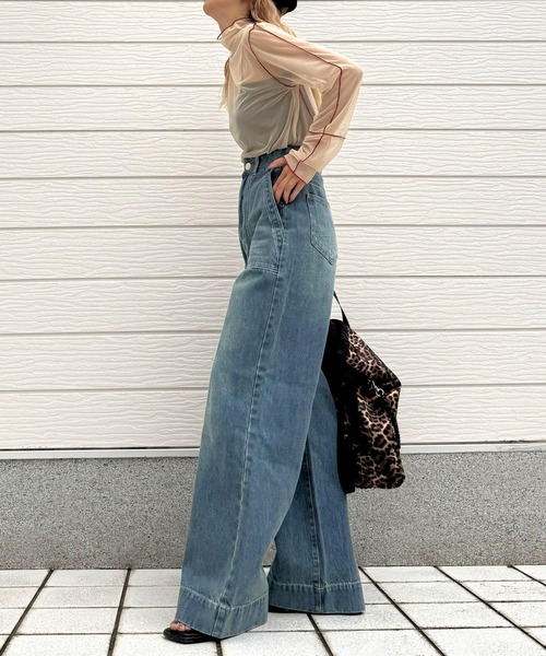 Q（キュー）の「Qgirlワイドデニム（デニムパンツ・レディース・インディゴブルー・LARGE/MEDIUM/SMALL）」の12枚目の写真