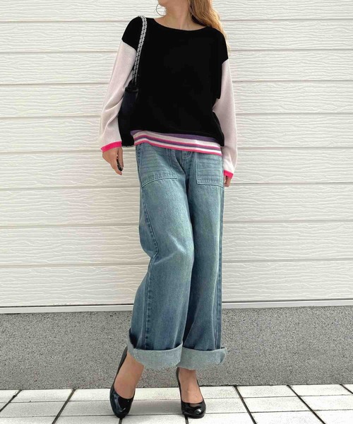 Q（キュー）の「Qgirlワイドデニム（デニムパンツ・レディース・インディゴブルー・LARGE/MEDIUM/SMALL）」の21枚目の写真