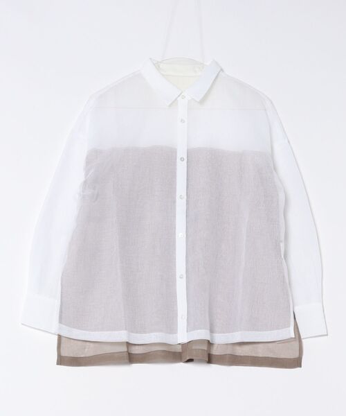 Jines（ジネス）の「シアーリネンライクシャツ（シャツ/ブラウス・レディース・ブラウン/ホワイト/チャコールグレー・38）」の18枚目の写真