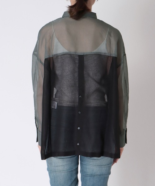 Jines（ジネス）の「シアーリネンライクシャツ（シャツ/ブラウス・レディース・ブラウン/ホワイト/チャコールグレー・38）」の5枚目の写真