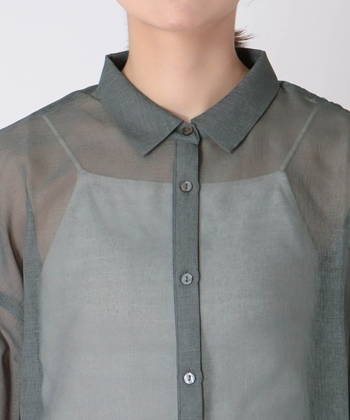 Jines（ジネス）の「シアーリネンライクシャツ（シャツ/ブラウス・レディース・ブラウン/ホワイト/チャコールグレー・38）」の6枚目の写真