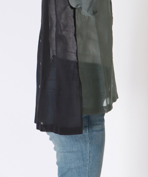 Jines（ジネス）の「シアーリネンライクシャツ（シャツ/ブラウス・レディース・ブラウン/ホワイト/チャコールグレー・38）」の9枚目の写真